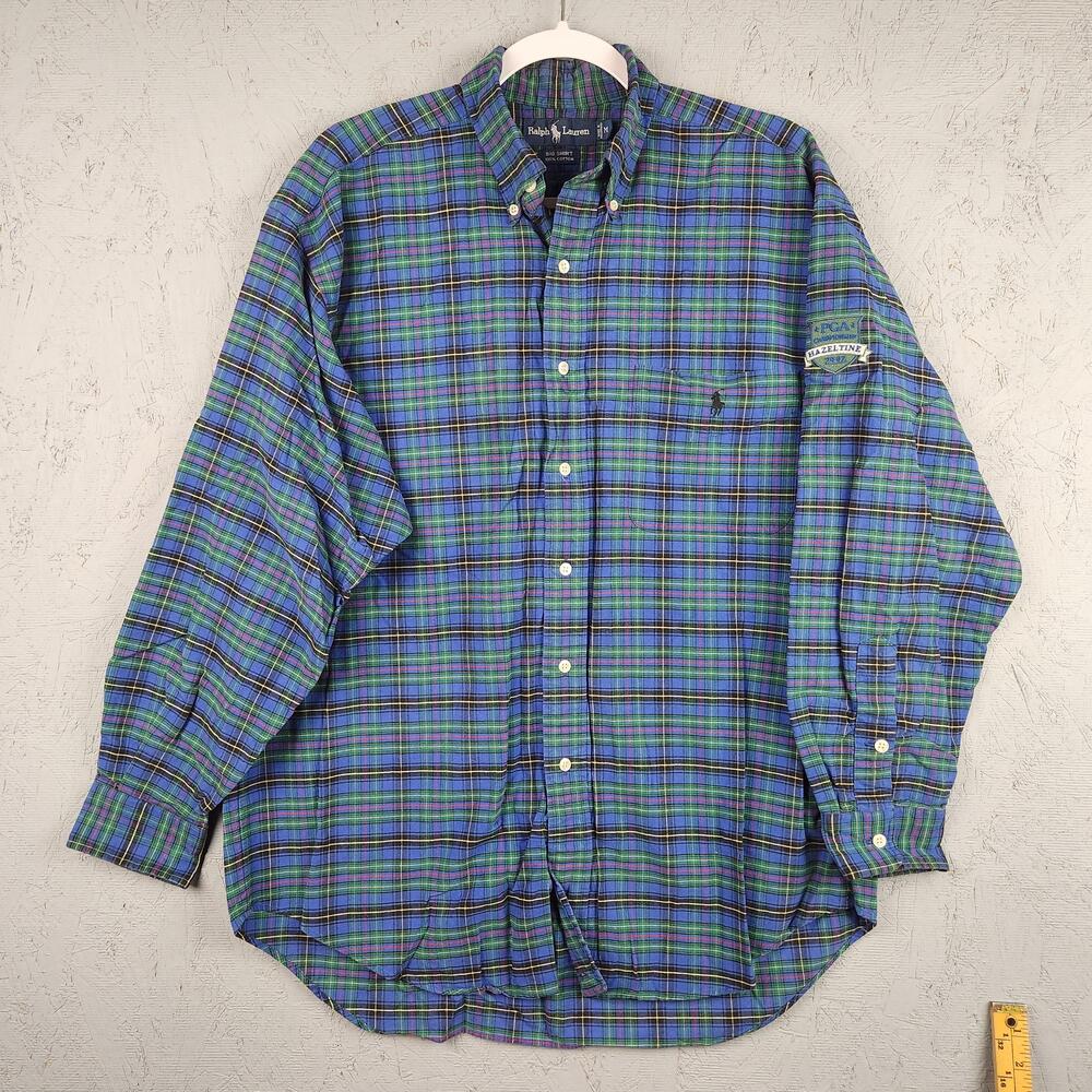 Vintage Ralph Lauren Shirt Mens Medium Blue Plaid Button Down PGA Hazeltine 2002